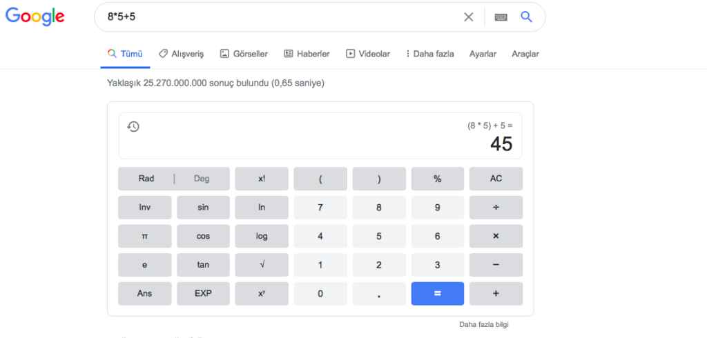 google arama komutları