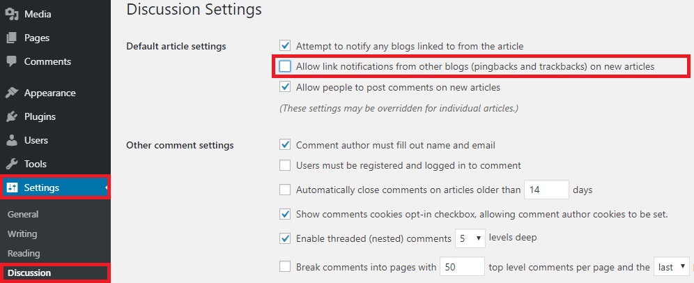 wp-admin-ayarlar-pingbacks-trackbacks-wordpress-site-hızlandırma
