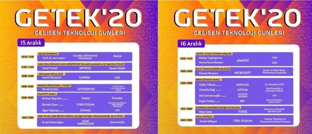 GETEK'20 15-16 Aralık Programı