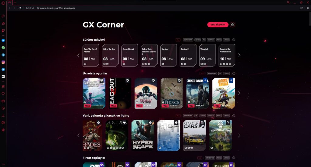 Opera GX web tarayıcı