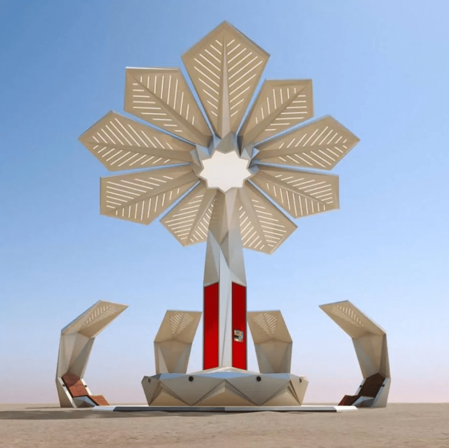 Dubai'deki güneş enerjisi üreten palmiye.