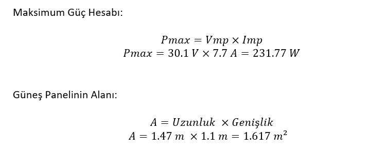 maksimum güç ve güneş paneli alanı hesabı