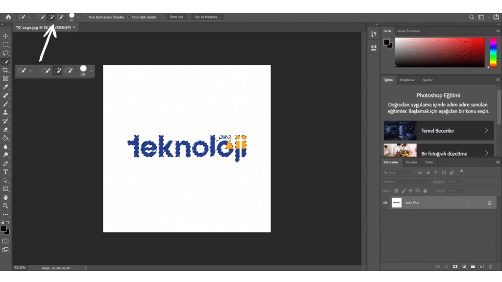Photoshop nesne ya da yazı seçim ekranı