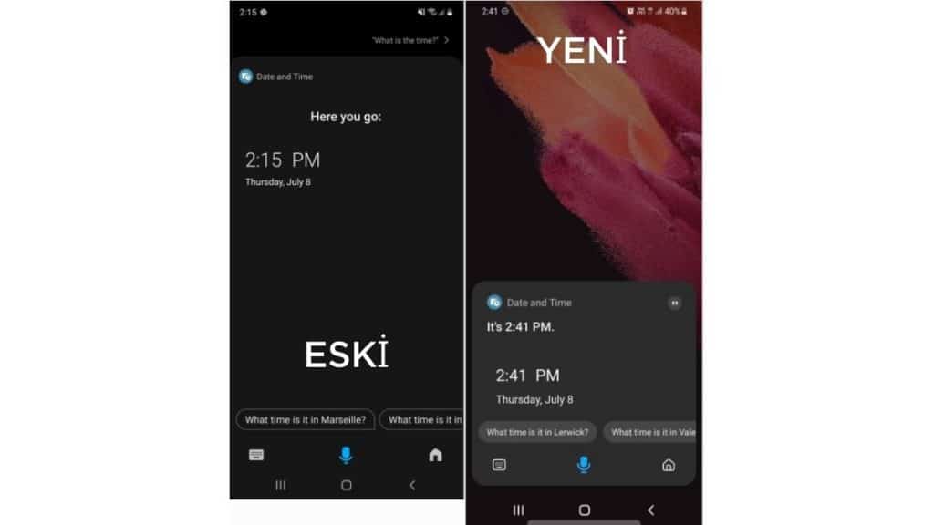 Bixby Yeni Güncelleme Yeni ve Eski Görüntüsü