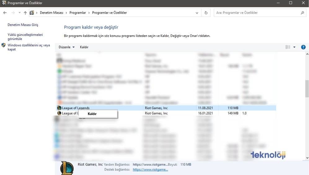 LOL beklenmeyen bir giriş hatası LoL kaldırma 