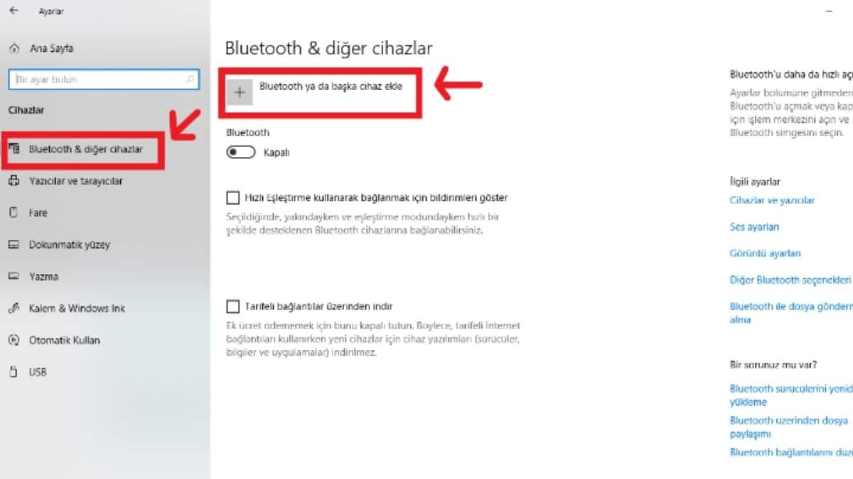 Bluetooth Üzerinden Cihaz Ekleme