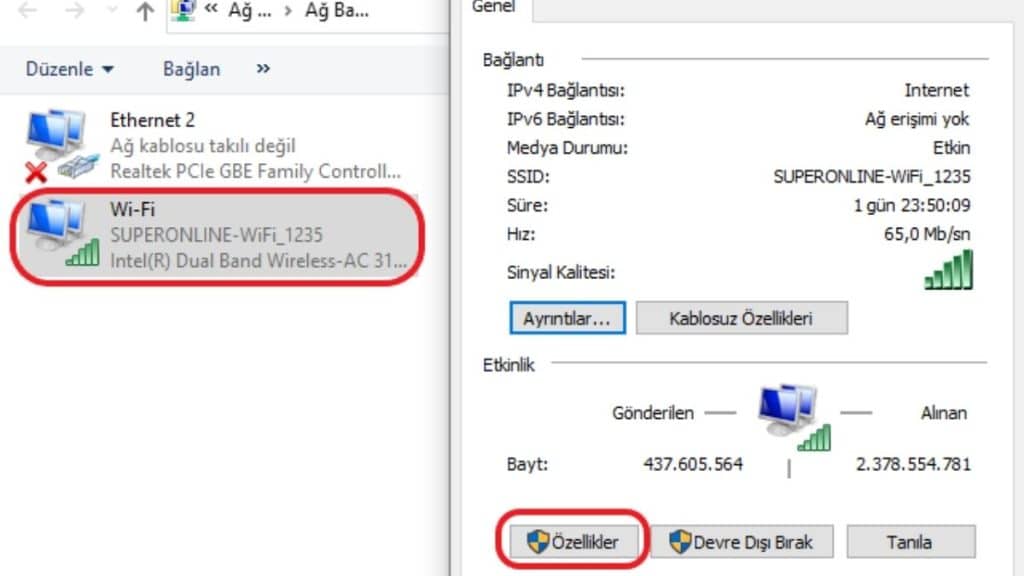 Kablosuz Ağın Özelliklerine Erişim