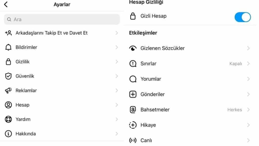 Instagram Hesap Gizliliği Özelliği
