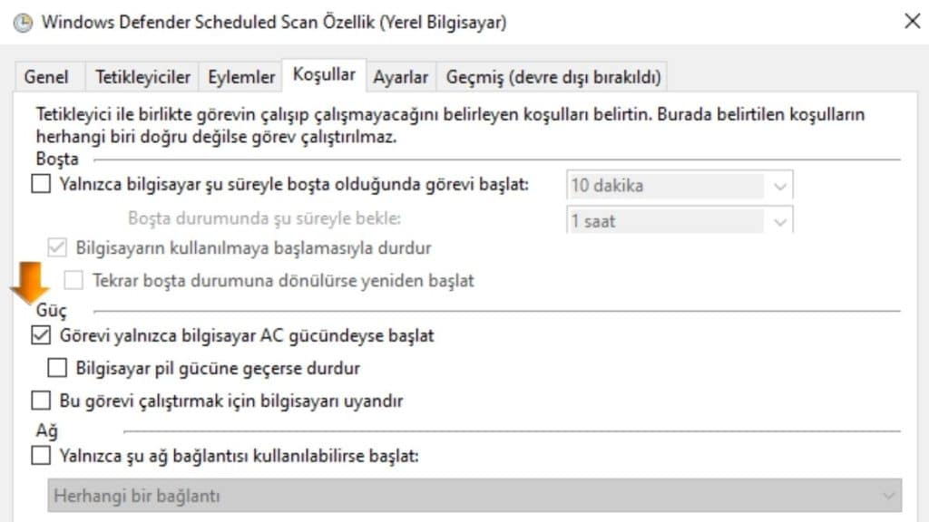 Koşullar Bölümündeki Ayarları Değiştirme Koşullar Bölümündeki Ayarları Değiştirme