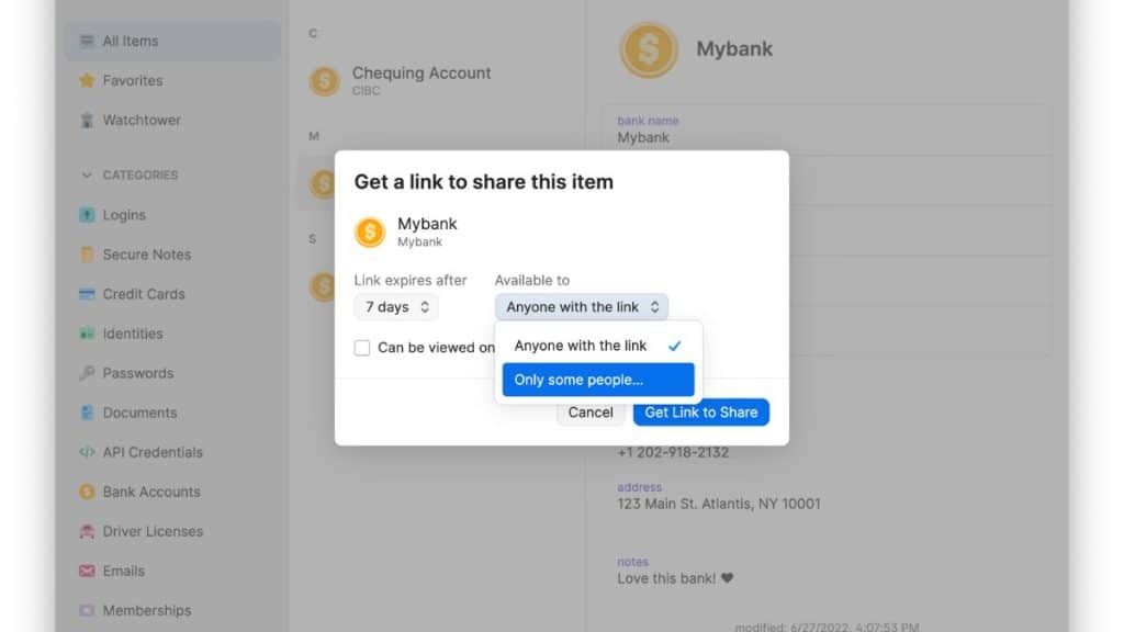 1Password Öğe Paylaşımı