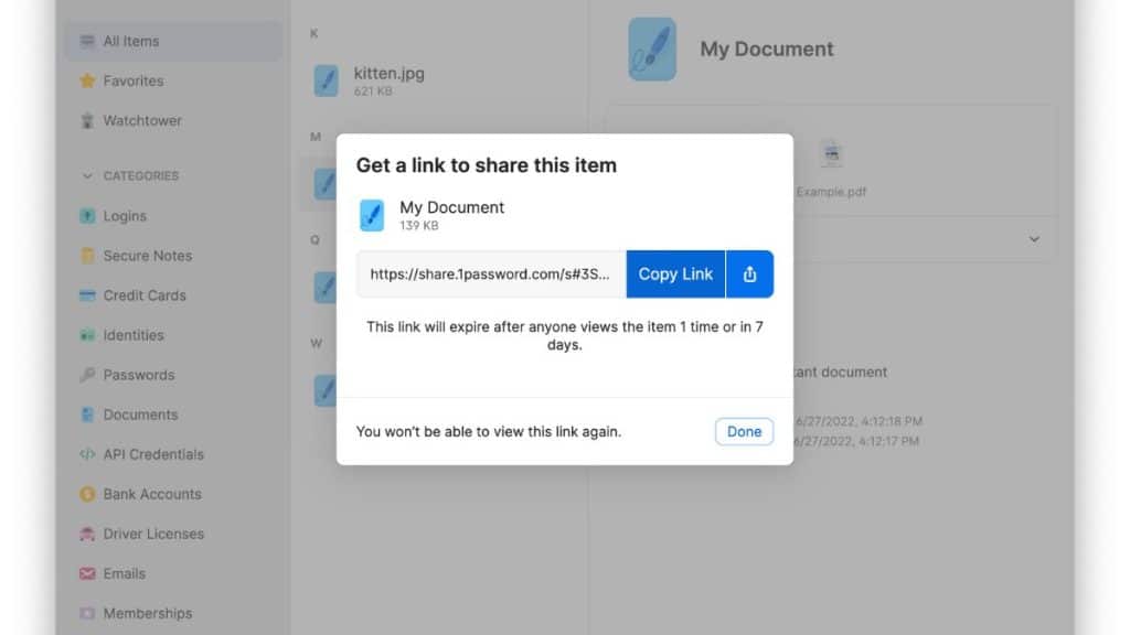 1Password Öğe Paylaşımı