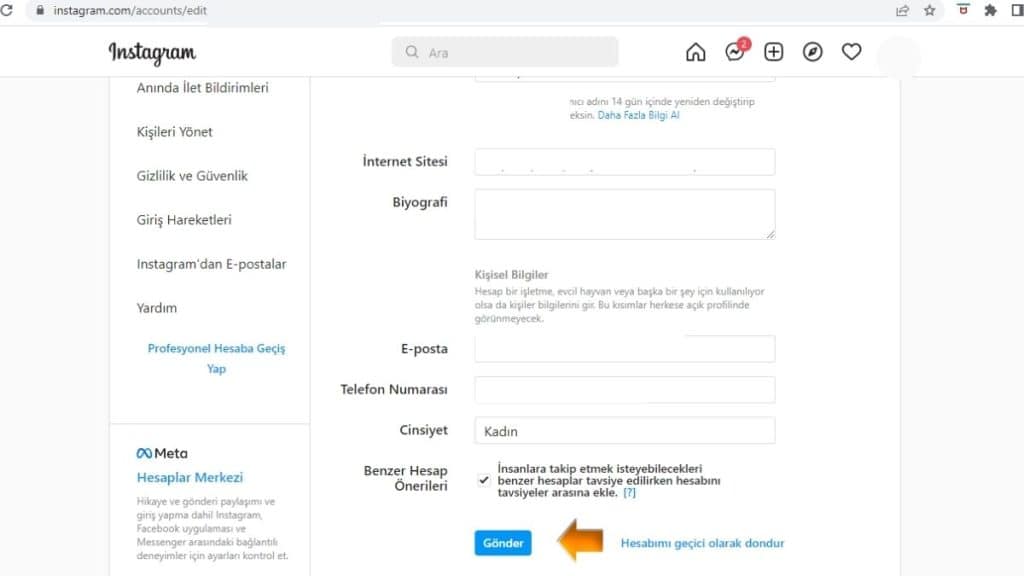 Instagram Kullanıcı Adı Değiştirme İşlemini Tamamlama Bilgisayar Üzerinden Instagram Kullanıcı Adı Değiştirme - 3