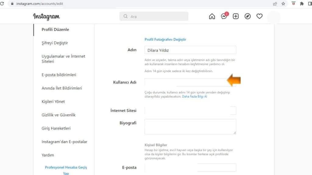 Instagram Kullanıcı Adı Değiştirme Bilgisayar Üzerinden Instagram Kullanıcı Adı Değiştirme - 2