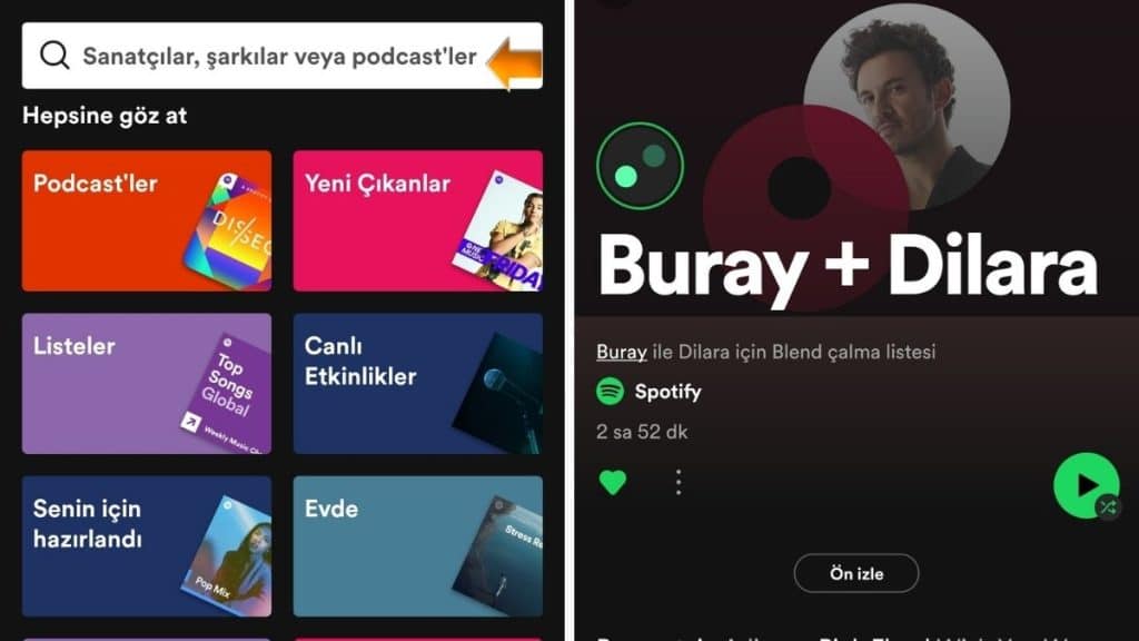 Sanatçılarla Spotify Blend Oluşturma