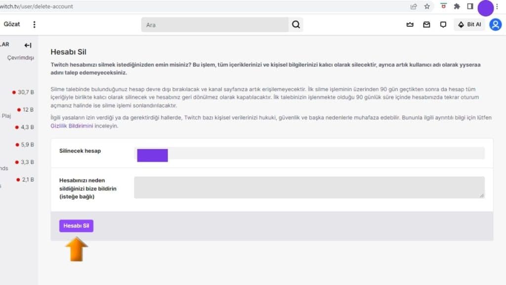 Twitch Hesabı Silme