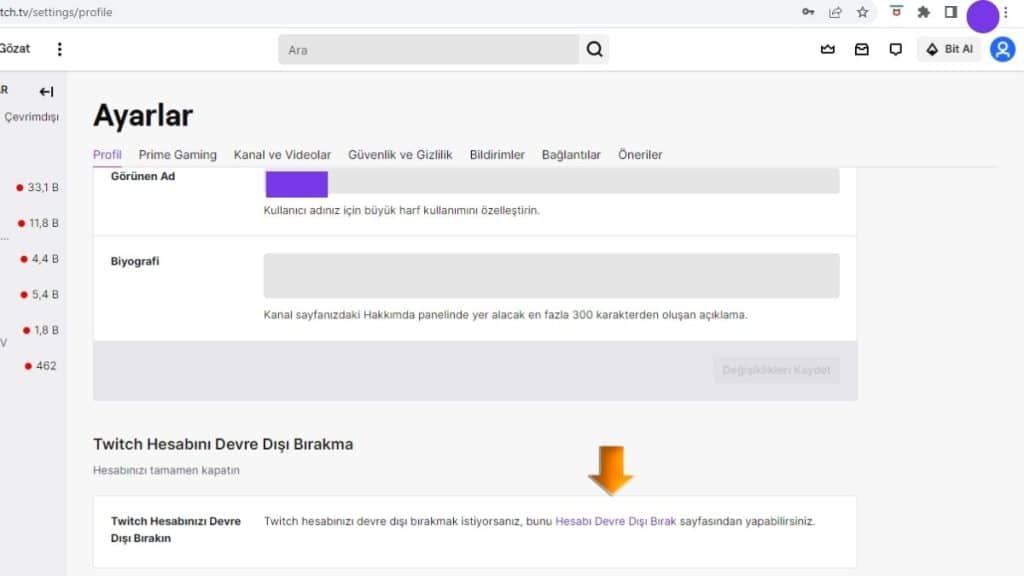Twitch Hesabını Devre Dışı Bırakma
