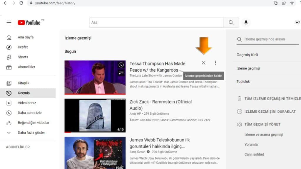 YouTube Arama Geçmişi Silme 2