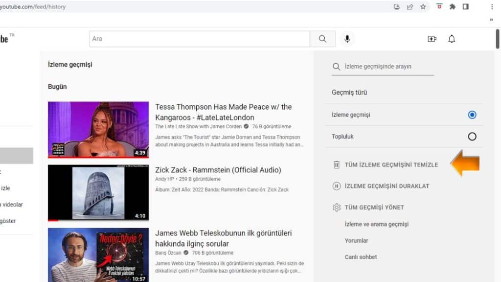YouTube Arama Geçmişi Silme 3