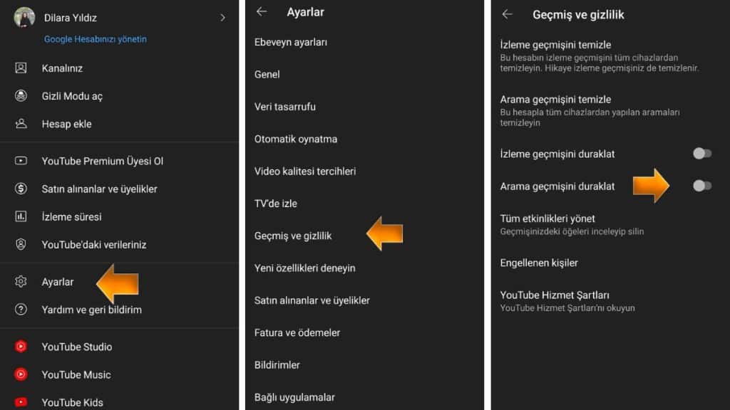 YouTube Arama Geçmişini Duraklatma