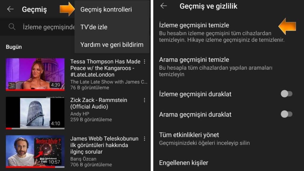YouTube İzleme Geçmişi Silme 2