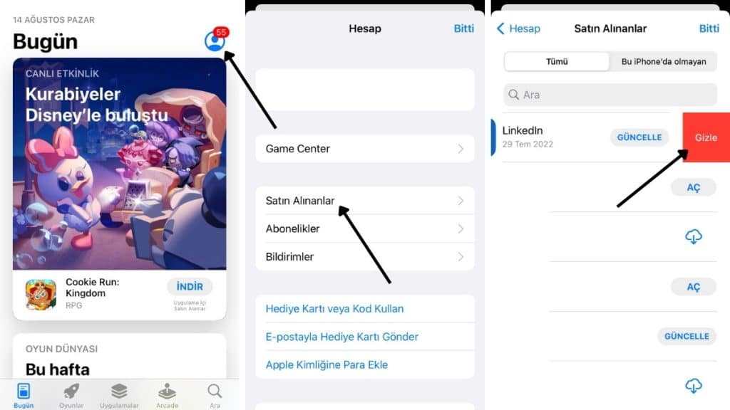 app store satın alım gizleme