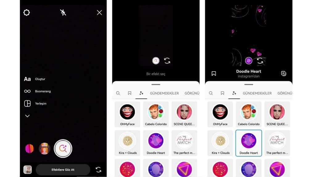 Instagram hikaye efektleri bulma