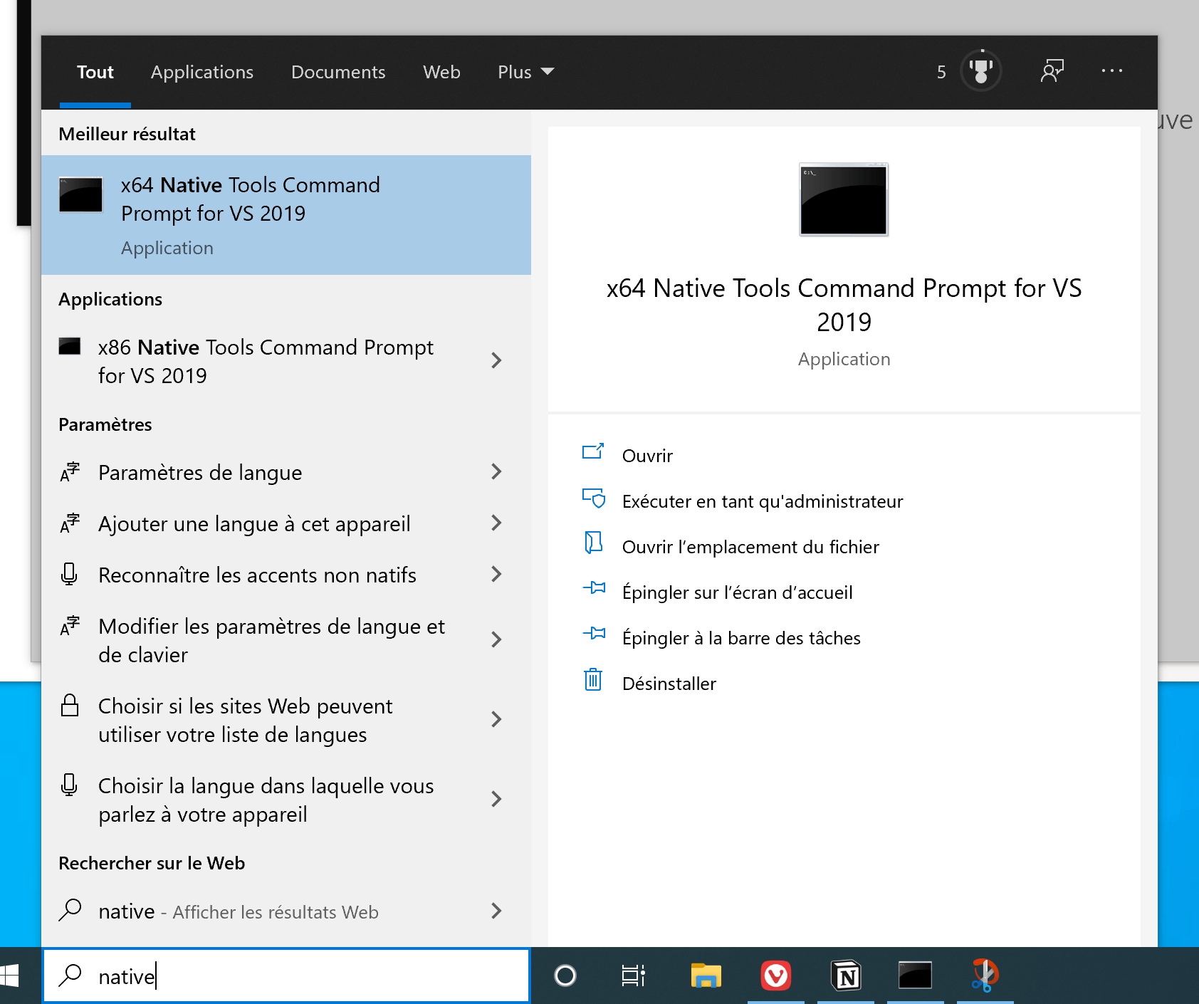 Run "x64 Native Tools Command Prompt for VS 2019" from start menu