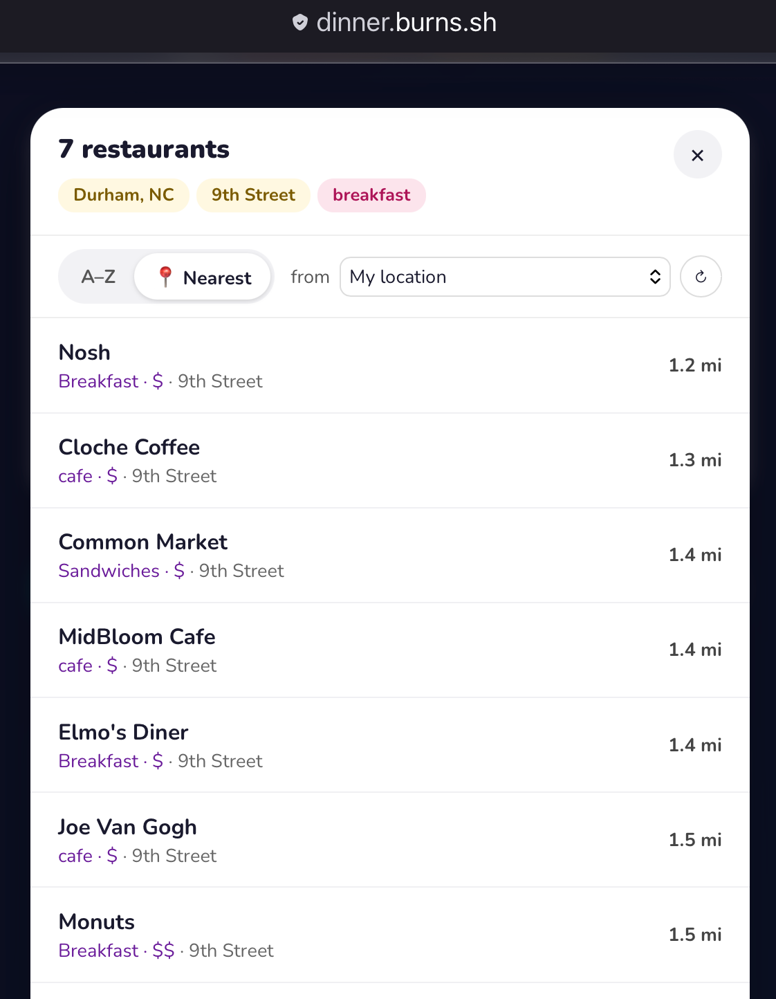 list and sort by distance