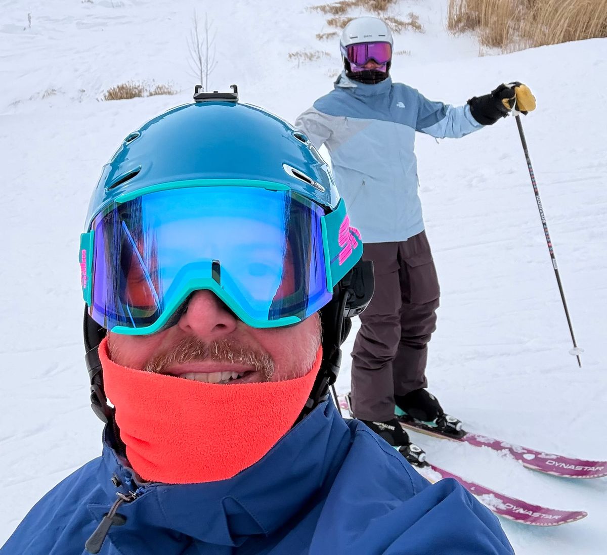 Jason and Kat bundled up to ski on the slopes.