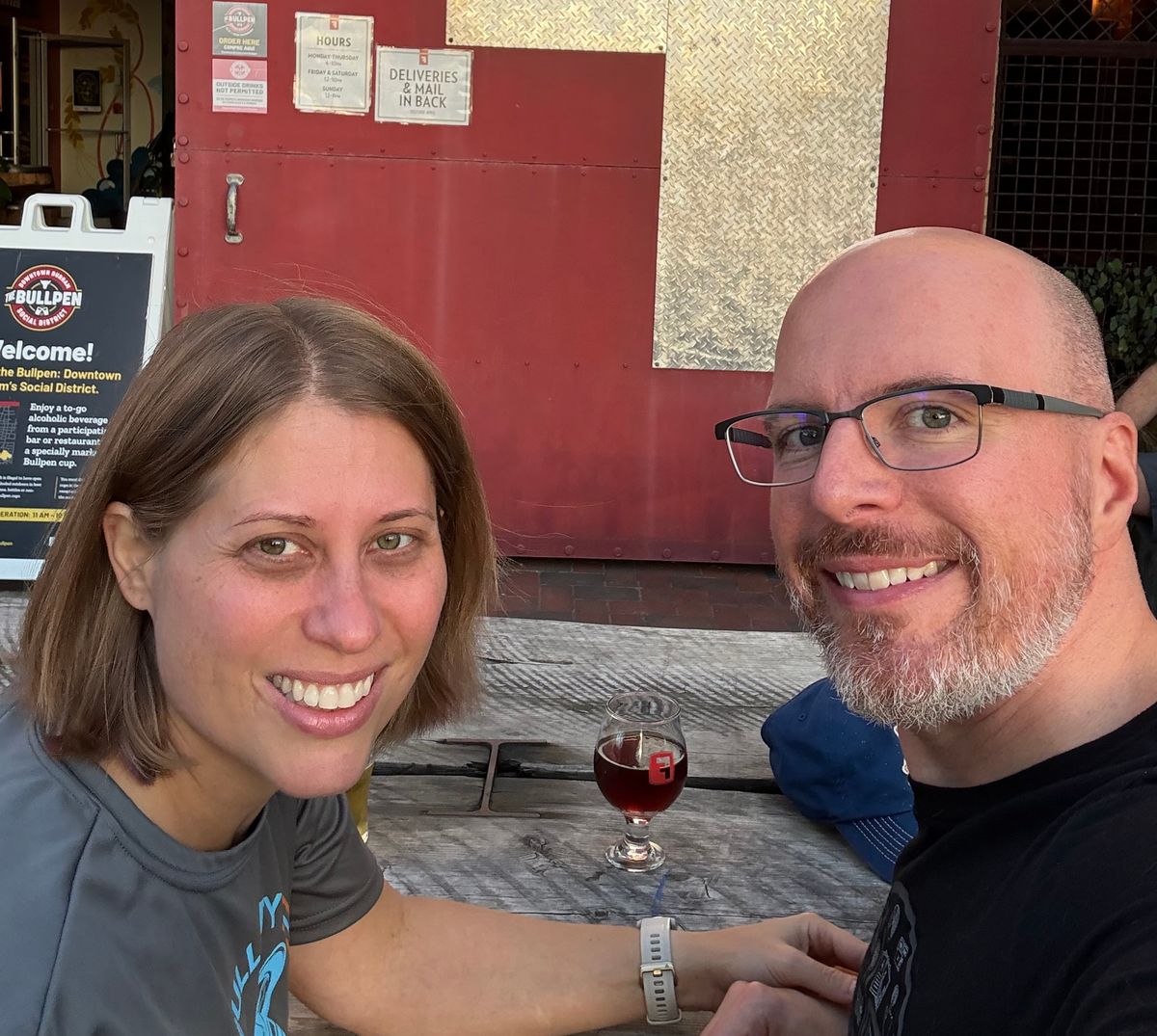 Jason and Kat sitting in front of Fullsteam.