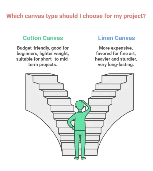 Artist painting with oil paints on a stretched linen canvas