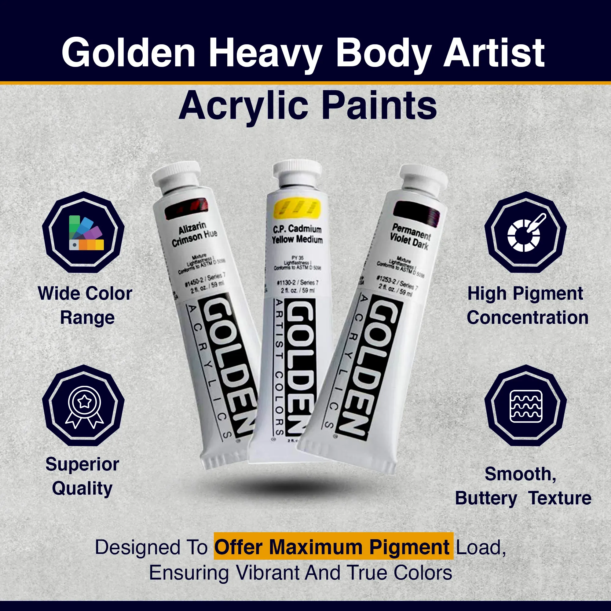 An artist working on a canvas using Golden Heavy Body Acrylic Paints in a studio setting
