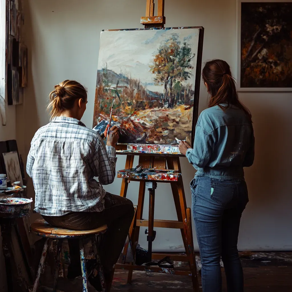 Proper easel setup in a studio designed to reduce strain and improve workflow