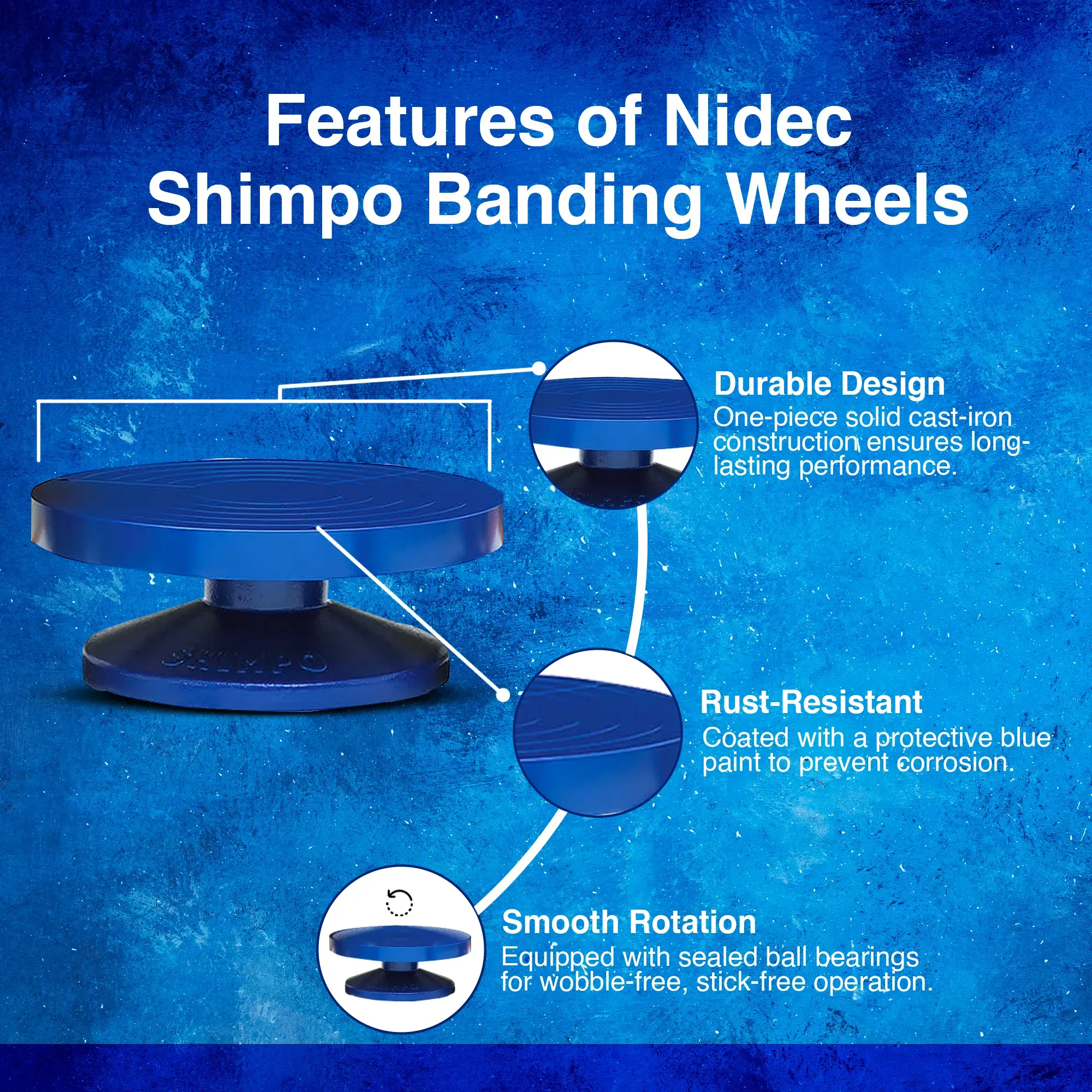 An artist decorating a pottery piece while using a Nidec Shimpo banding wheel in a studio