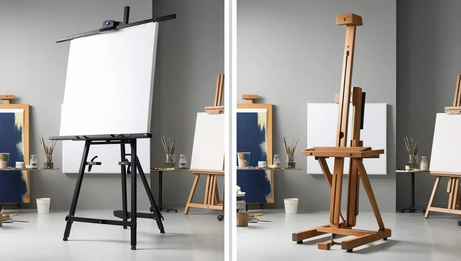 Studio and tabletop easels displayed with canvas to show practical use cases