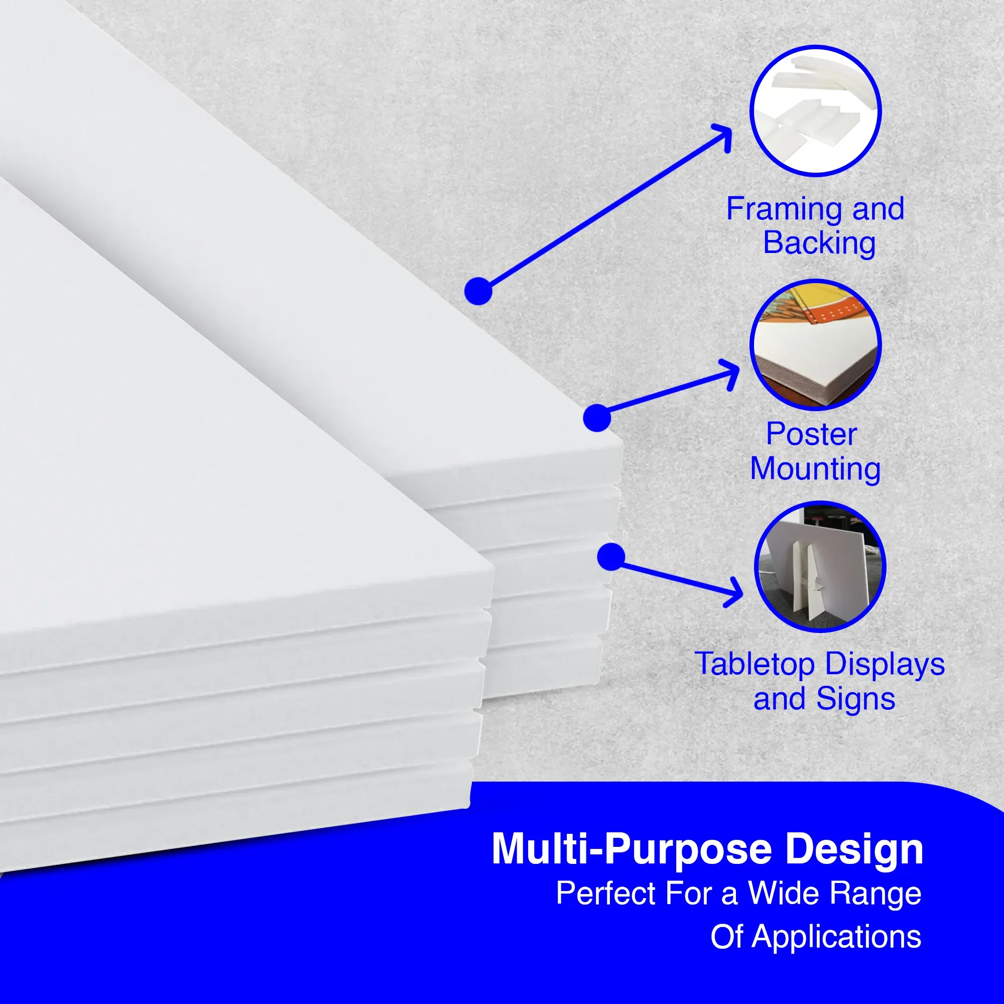 Close-up view of the edge of a white foam board showing its lightweight foam core and smooth surface