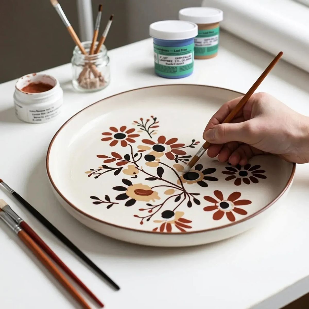 A full range of Amaco Lead-Free Velvet Underglazes in various colors, arranged in a product display