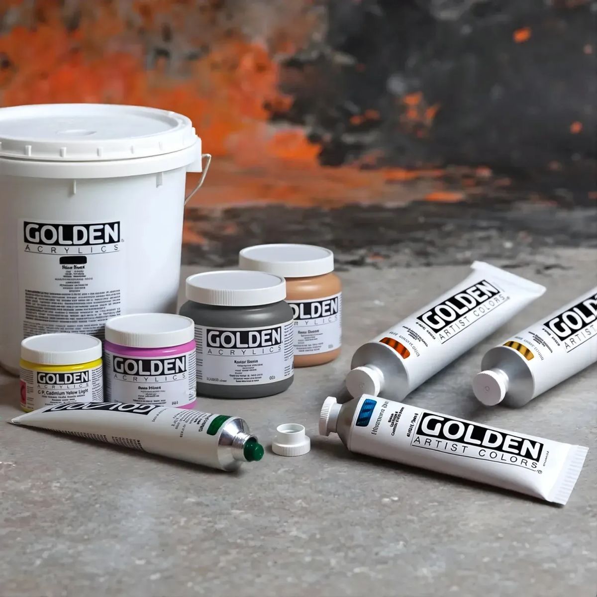 Complete set of Golden Heavy Body Acrylic Paints showcasing a wide range of rich, vibrant colors