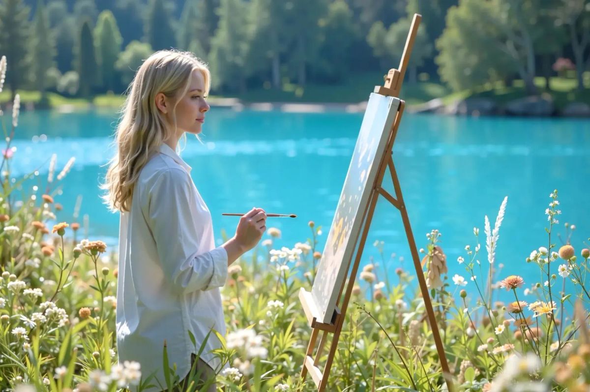 Side-by-side comparison of a studio easel and a tabletop easel, illustrating their size and usage for different art spaces