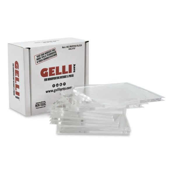 Reusable Gelli Arts gel printing plates and kits for acrylic paint monoprinting