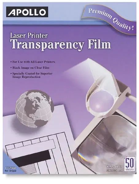 Apollo Transparency Film used for classroom lessons, business presentations, and creative art projects