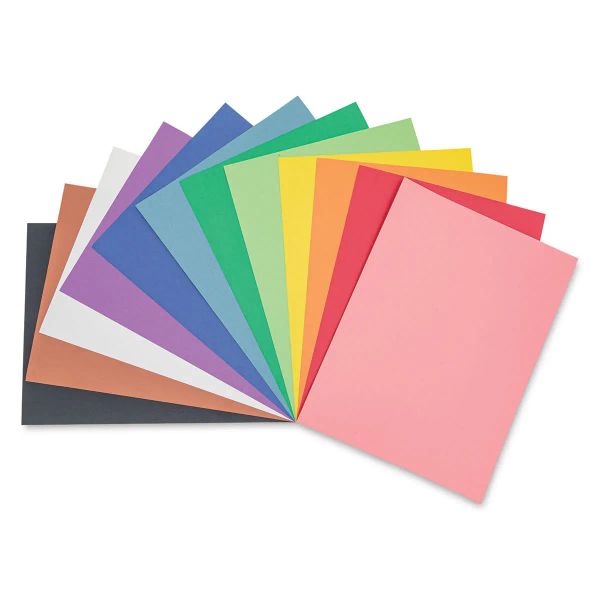 Colorful assortment of Crayola construction paper sheets used in children’s craft projects