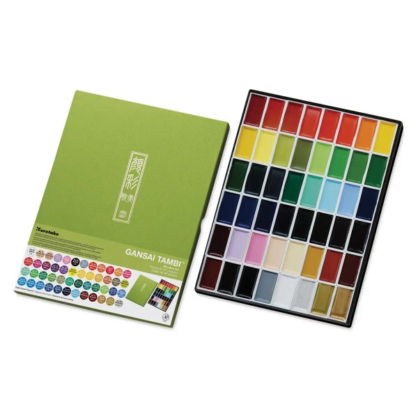 Kuretake Gansai Tambi Watercolor Paint Sets with vibrant pigment pans in assorted colors