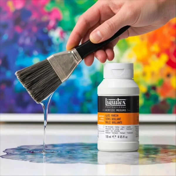 Complete lineup of Liquitex Acrylic Varnishes in various finishes including matte, gloss, and satin