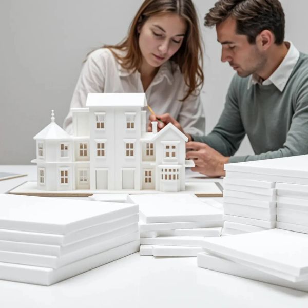 Stack of white foam boards in standard size, ideal for mounting, presentations, and crafts