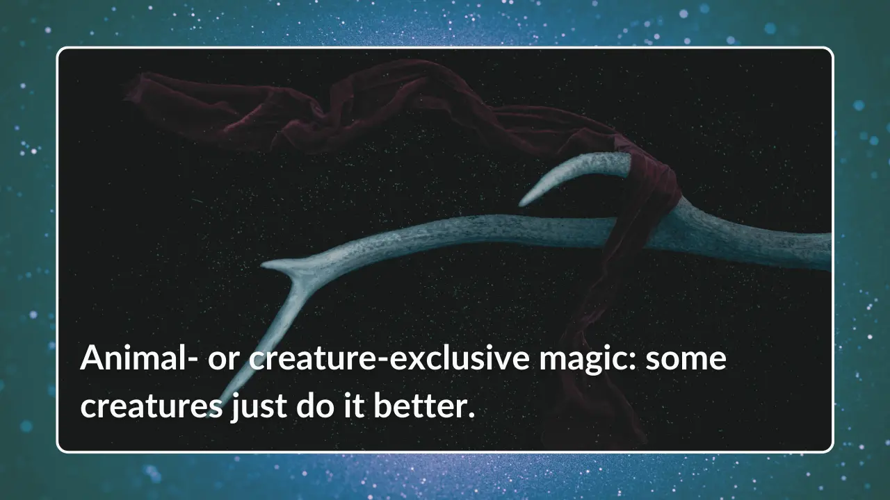 Mystical antler with red velvet sash wrapped around it, floating among the stars.