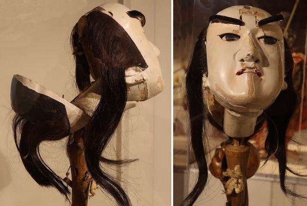 Head with control of male Bunraku puppet from Japan, 1870.