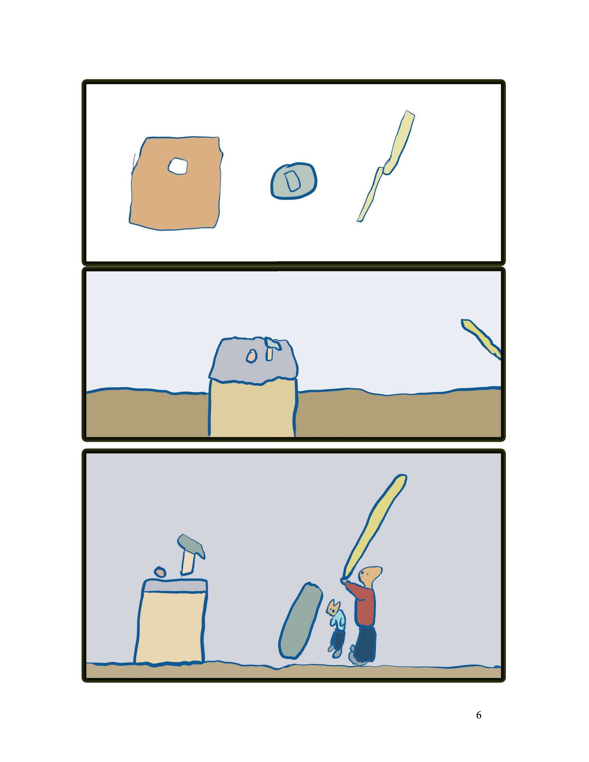Materials needed, a door, a garbage can lid and a long ruler.  The boy and his father are hiding behind the door and lid, carefully moving the ruler towards a hammer standing on the table above the loaf.