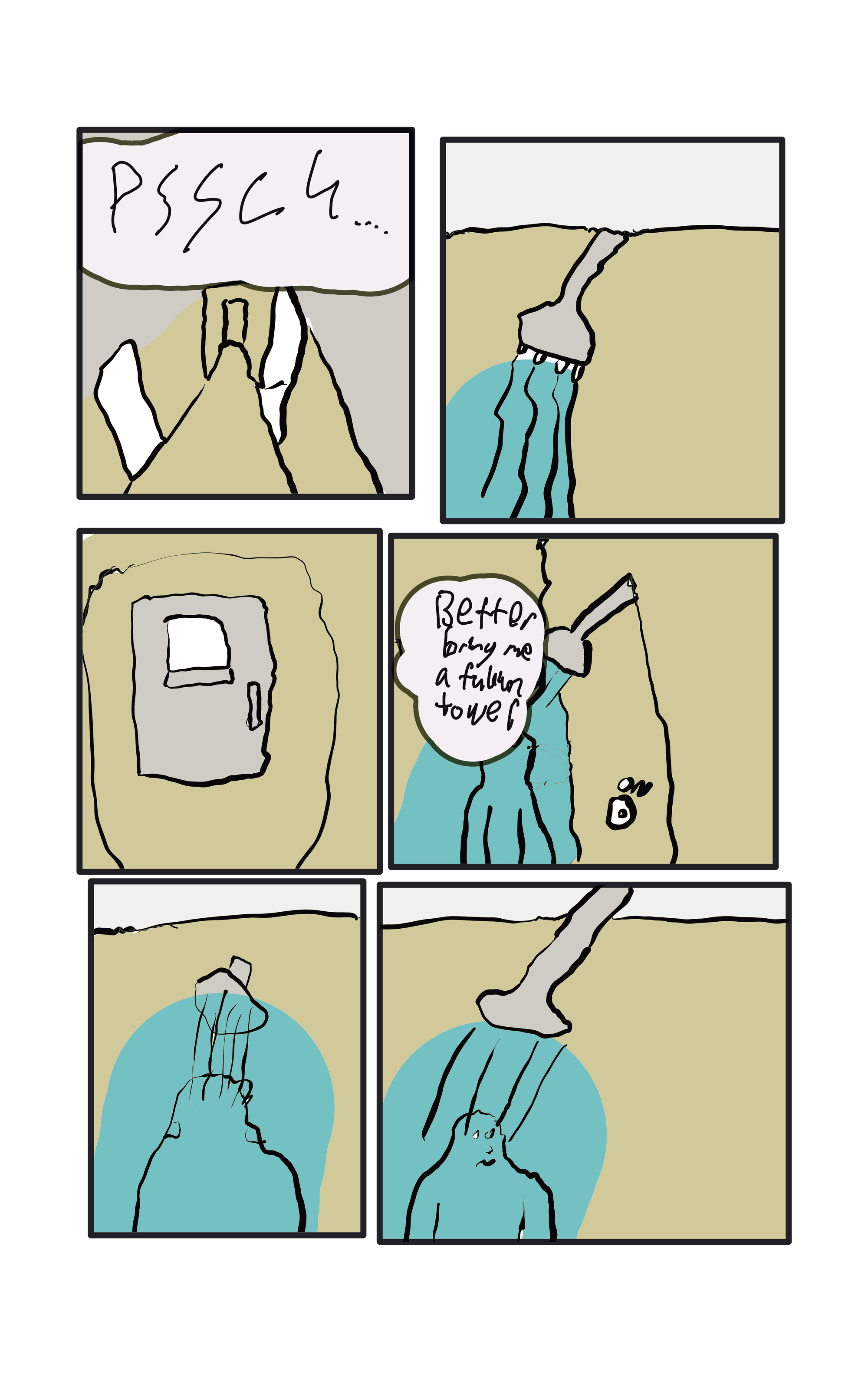 The sounds of a shower. A voice comes from outside the room, "Better bring me a fuckin' towel" Oscar feels dumbfounded. He continues his shower.