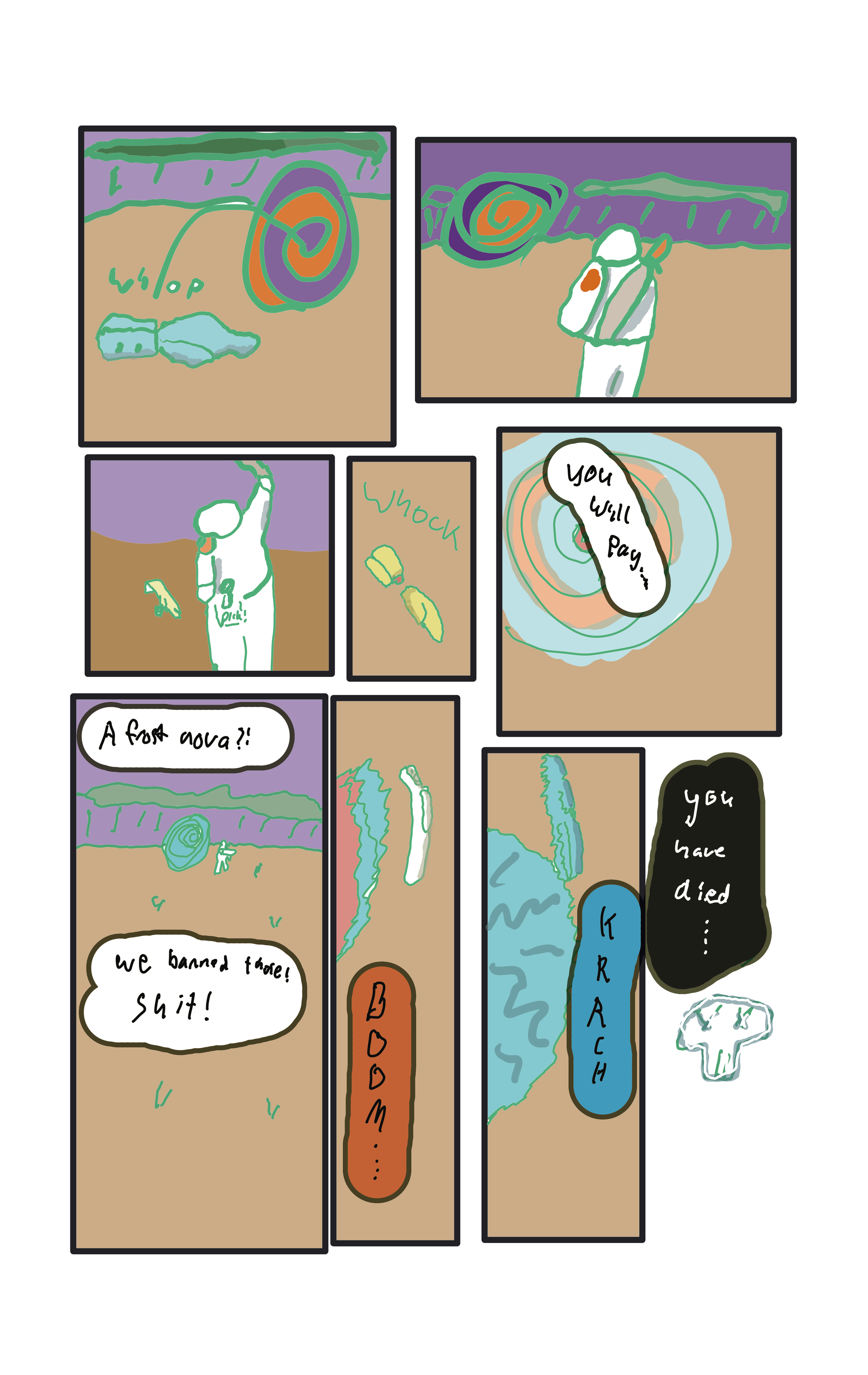  Crunch! bubble butt is decapitated  An otherworldly voice says, "You will pay..." as he dies.  "A frost nova?!" "We banned those!" The nova explodes and freezes, killing all in its wake. "You have died..."